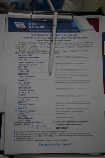 В международном аэропорту Хабаровск начался сбор предложений в рамках проекта «Великие имена России»