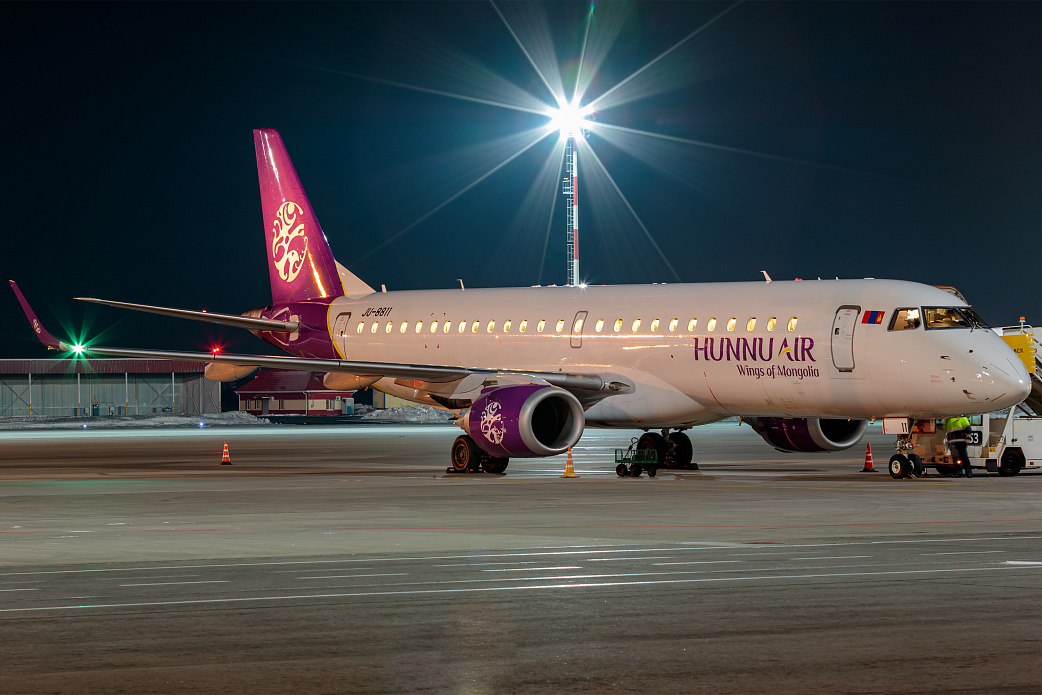 Авиакомпания Hunnu Air выполнила первый в истории международного аэропорта Хабаровск рейс в Улан-Батор 
